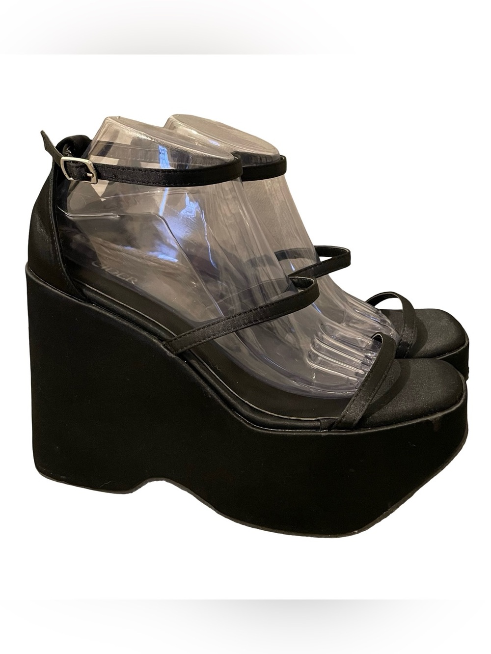 Cider Black Strappy Platform Wedge Sandals